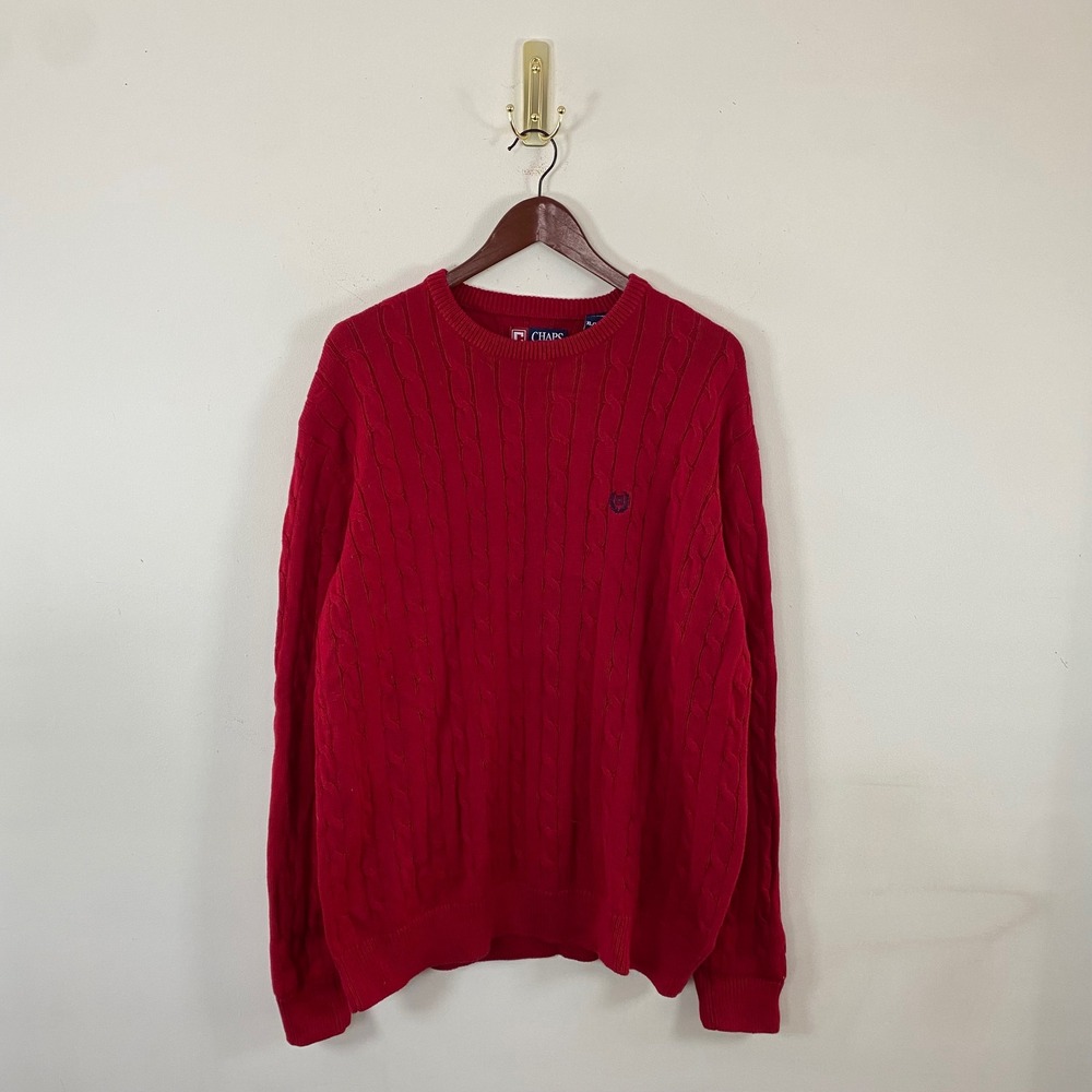 Vintage Chaps Cable Knit Crewneck Sweater Cotton‎ Red Men's Xl Fisherman Preppy